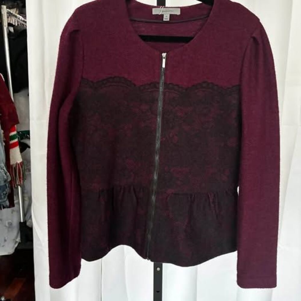 Classiques Entier Merino Wool Lace Peplum Cardigan Size M